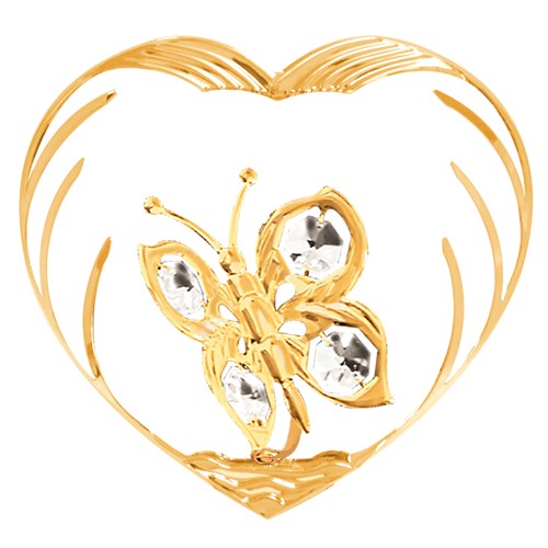 24k Gold Plated Butterfly in Heart Sun Catcher w/Clear Swarovski Element Crystal