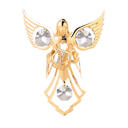 24k Gold Plated Angel w/Lyre Sun Catcher w/Clear Swarovski Element Crystal