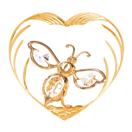 24k Gold Plated Bumble Bee in Heart Sun Catcher w/Clear Swarovski Element