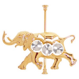 24K Gold Plated Carousel Elephant Sun Catcher W/Clear Swarovski | Mascot USA