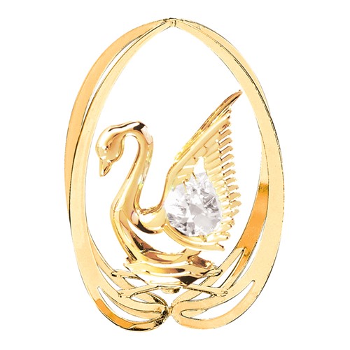 24k Gold Plated Swan in Ellipse Sun Catcher w/Clear Swarovski Element Crystal