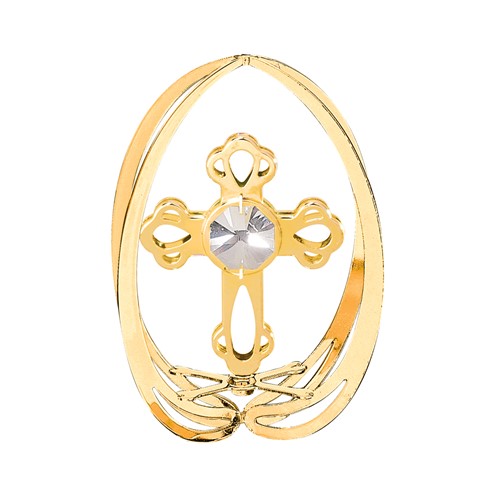 24k Gold Plated Mini Cross in Ellipse Sun Catcher w/Clear Swarovski Element