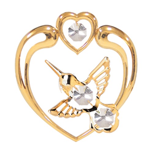 24k Gold Plated Hummingbird in Heart Sun Catcher/Clear Swarovski Element Crystal