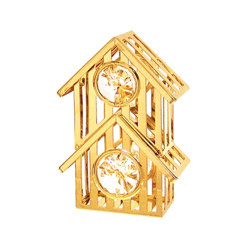 24k Gold Plated Bird House Sun Catcher w/Clear Swarovski Element Crystal