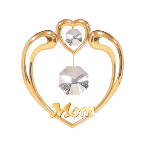24K Gold Plated Heart Mom Sun Catcher W/ Swarovski | Mascot USA