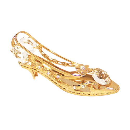 24k Gold Plated Shoe w/Daisy Sun Catcher w/Clear Swarovski Element Crystal