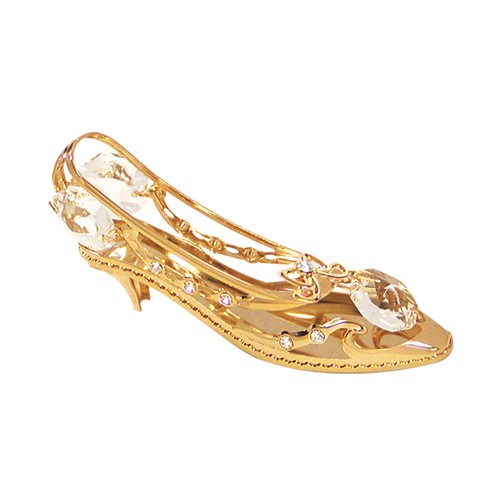 24k Gold Plated Shoe w/Bow Sun Catcher w/Clear Swarovski Element Crystal