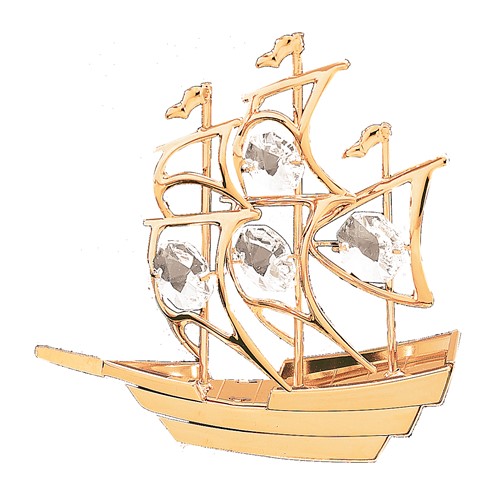 24k Gold Plated Sailboat Sun Catcher w/Clear Swarovski Element Crystal
