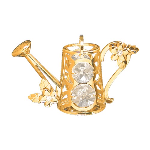 24k Gold Plated Watering Can Sun Catcher w/Clear Swarovski Element Crystal