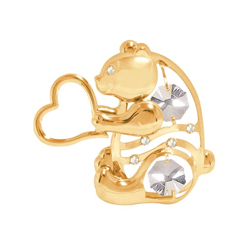 24K Gold Plated Bear W/Heart Sun Catcher W/Clear Swarovskial | Mascot USA