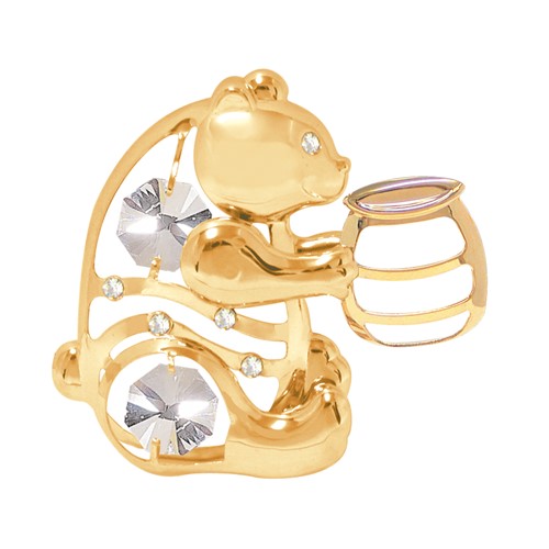24K Gold Plated Bear W/Honey Jar Sun Catcher W/Clear Swarovski | Mascot USA
