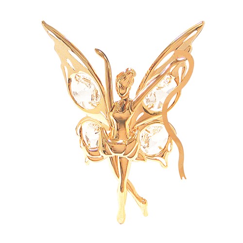 24k Gold Plated Fairy w/Ribbon Sun Catcher w/Clear Swarovski Element Crystal