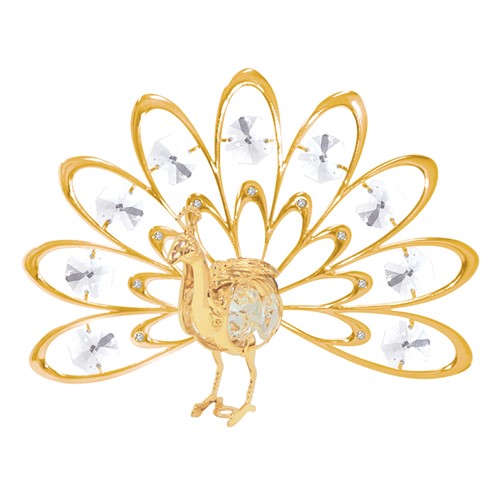 24k Gold Plated Deluxe Peacock Sun Catcher w/Clear Swarovski Element Crystal