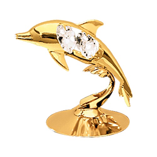 24k Gold Plated Dolphin on Stand w/Clear Swarovski Element Crystal
