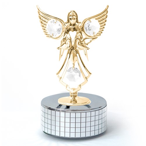 24k Gold Plated Angel with Doves Mirror Music Box w/Clear Swarovski Element
