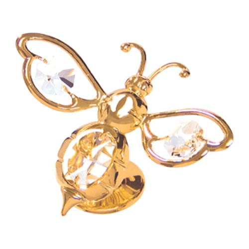 24k Gold Plated Bumble Bee on Stand w/Clear Swarovski Element Crystal