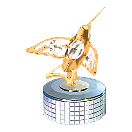 24k Gold Plated Hummingbird Mirror Music Box w/Clear Swarovski Element Crystal