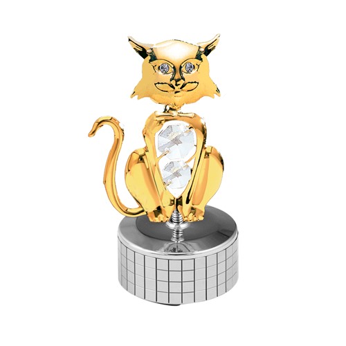 24k Gold Plated Cat Mirror Music Box w/Clear Swarovski Element Crystal