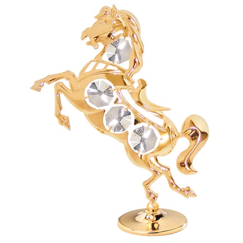 24k Gold Plated Horse on Stand w/Clear Swarovski Element Crystal