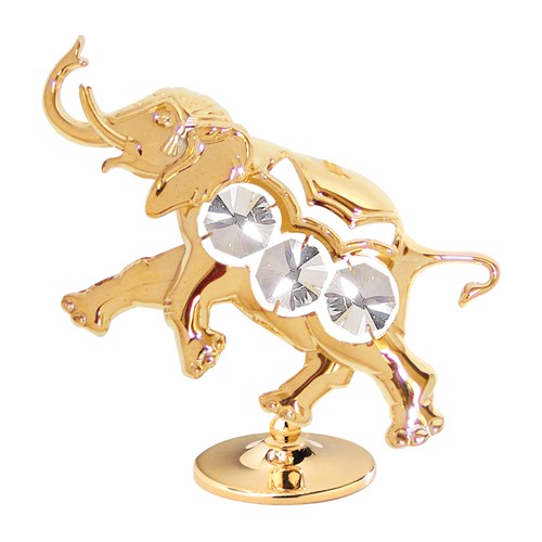 24k Gold Plated Elephant on Stand w/Clear Swarovski Element Crystal