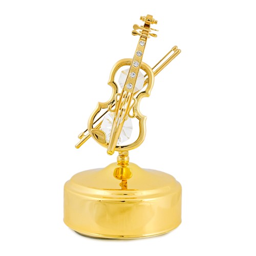 24k Gold Plated Violin Music Box w/Clear Swarovski Element Crystal