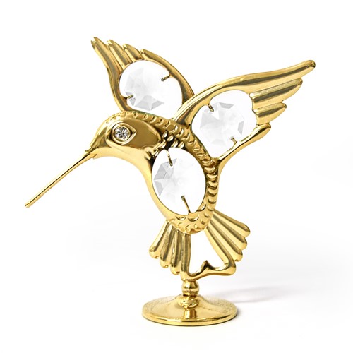 24k Gold Plated Hummingbird on Stand w/Clear Swarovski Element Crystal