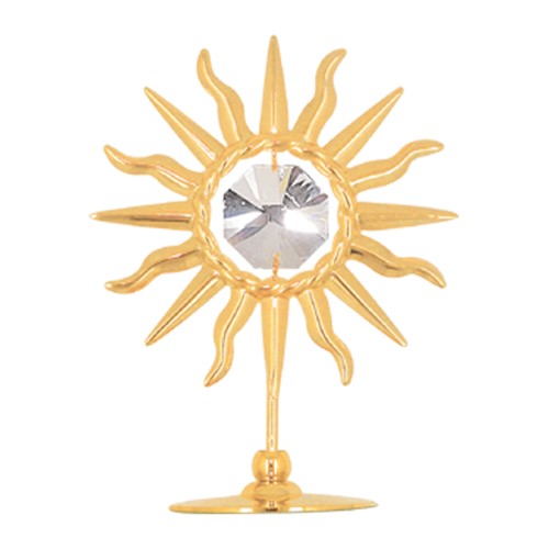 24k Gold Plated Large Sunburst on Stand w/Clear Swarovski Element Crystal