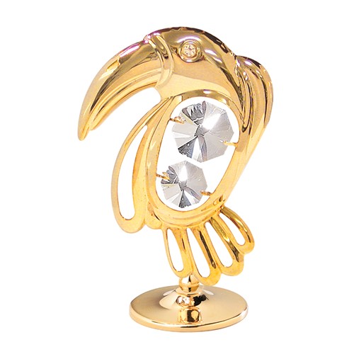 24k Gold Plated Toucan on Stand w/Clear Swarovski Element Crystal