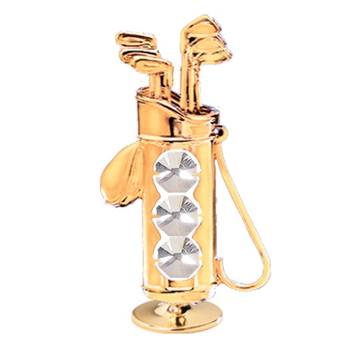 24K Gold Plated Golf Bag On Stand W/Clear Swarovski | Mascot USA