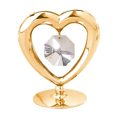 24k Gold Plated Large Heart on Stand w/Clear Swarovski Element Crystal
