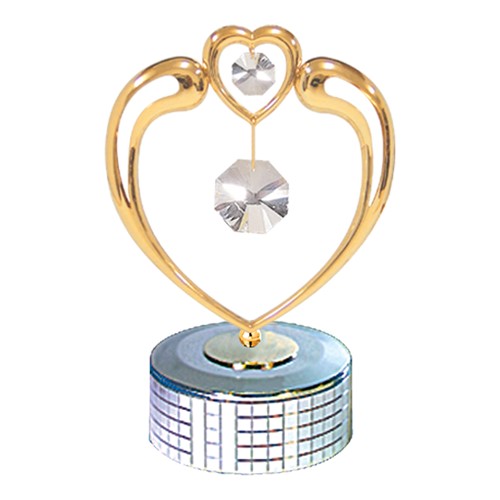 24k Gold Plated Crystal in Heart Mirror Music Box w/Clear Swarovski Element