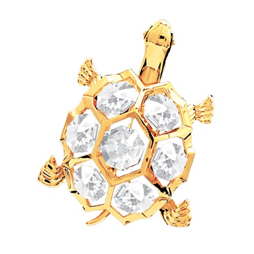 24k Gold Plated Turtle Free Standing w/Clear Swarovski Element Crystal