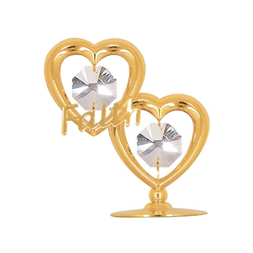 24k Gold Plated Twin Hearts with "Faith" on Stand w/Clear Swarovski Element