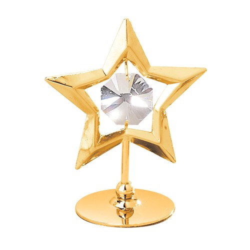 24K Gold Plated Mini Star On Stand W/Clear Swarovski | Mascot USA