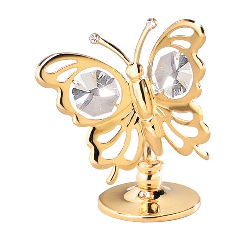 24K Gold Plated Mini Butterfly On Stand W/Clear Swarovski | Mascot USA