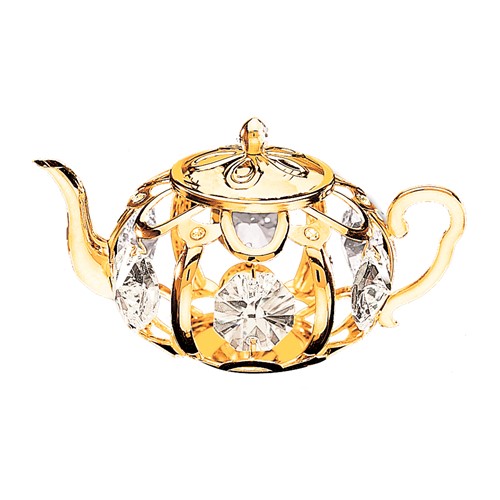 24k Gold Plated Tea Pot Free Standing w/Clear Swarovski Element Crystal