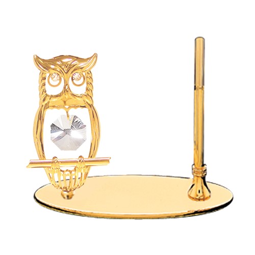 24K Gold Plated Owl Petite Pen Set w/Clear Swarovski Element Crystal