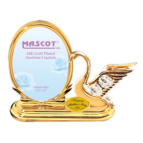 24K Gold Plated Swan Oval Picture Frame w/Clear Swarovski Element Crystal
