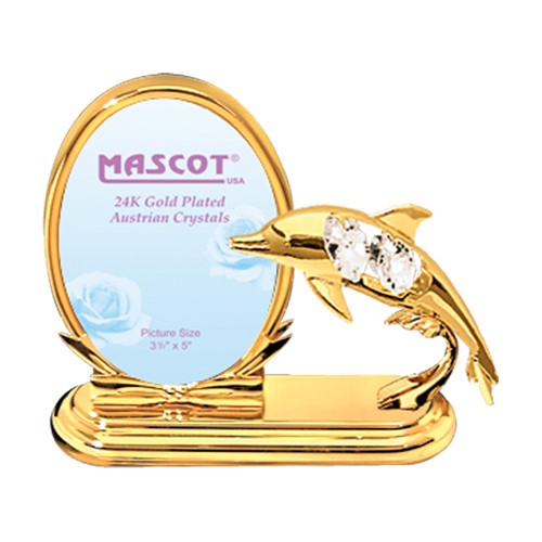 24K Gold Plated Dolphin Oval Picture Frame w/Clear Swarovski Element Crystal
