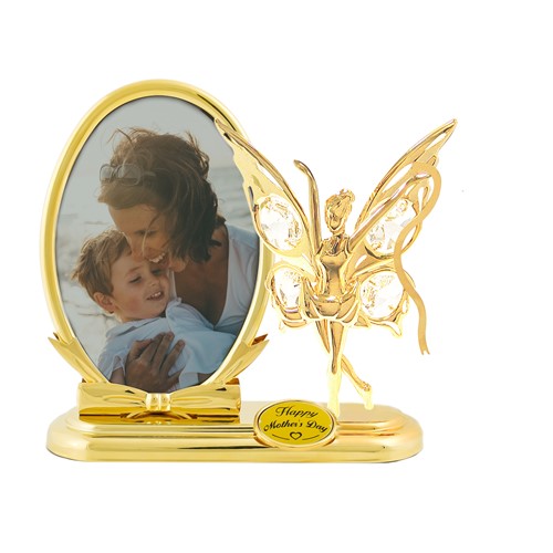 24K Gold Plated Fairy w/Ribbon Oval Picture Frame w/Clear Swarovski Element