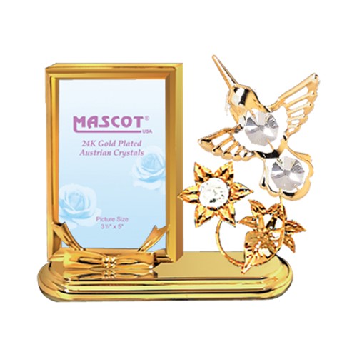 24K Gold Hummingbird/Flowers Rectangular Picture Frame w/Clear Swarovski Element