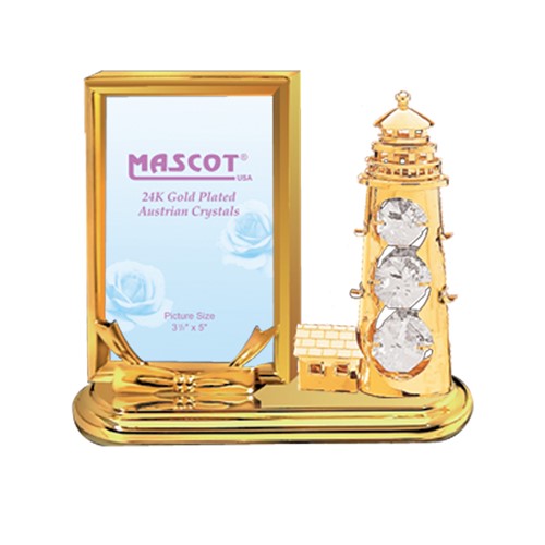 24K Gold Plated Light House Rectangular Picture Frame w/Clear Swarovski Element