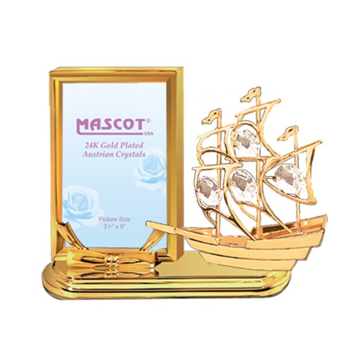 24K Gold Plated Sail Boat Rectangular Picture Frame w/Clear Swarovski Element