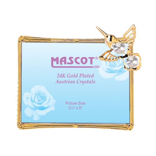 24K Gold Plated Hummingbird Rectangular Picture Frame w/Clear Swarovski Element