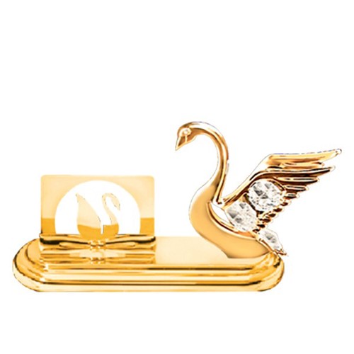 24k Gold Plated Swan Card Holder w/Clear Swarovski Element Crysta