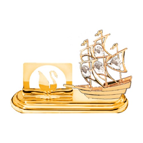 24k Gold Plated Sail Boat Card Holder w/Clear Swarovski | Mascot USA