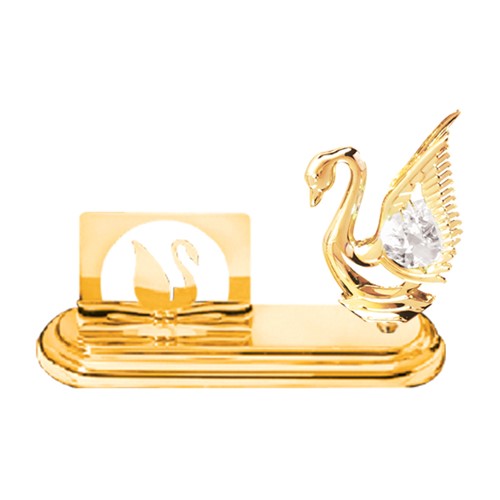 24k Gold Plated Swan Card Holder w/Clear Swarovski Element Crystal
