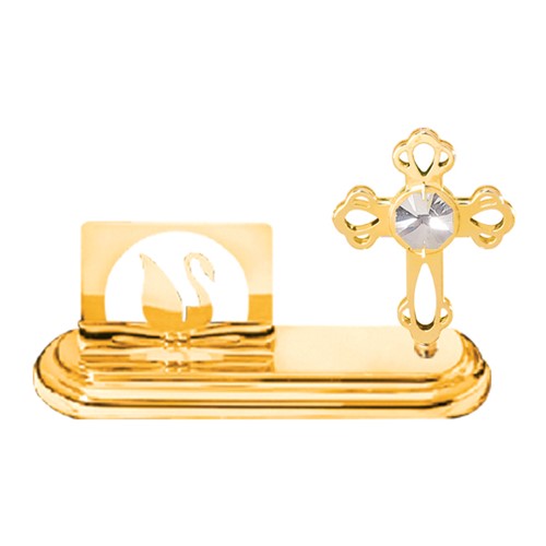 24k Gold Plated Cross Card Holder w/Clear Swarovski Element Crystal