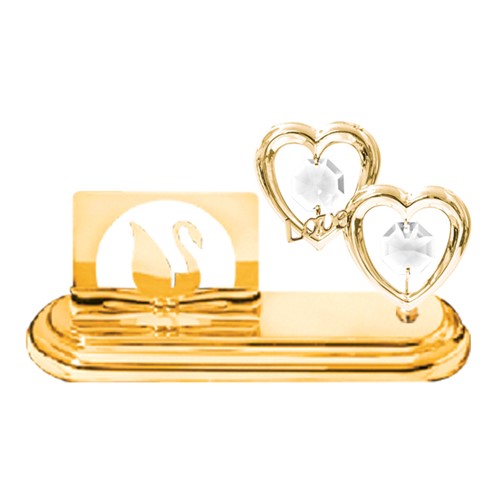 24k Gold Plated Twin Hearts/Love Card Holder w/Clear Swarovski Element Crystal
