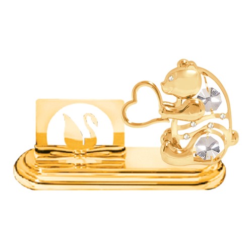 24k Gold Plated Bear w/Heart Card Holder w/Clear Swarovski Element Crystal